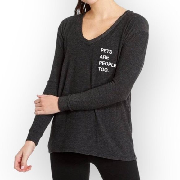 good hYOUman Tops - Good hYOUman  Grey Long Sleeve V Neck inchPets Are People Too.inch